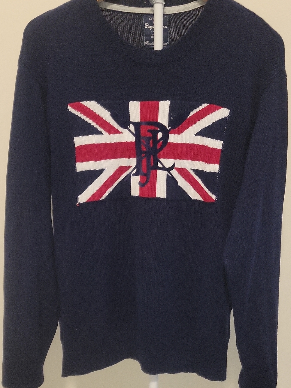 Pepe Jeans Navy Crewneck Sweater with Union Jack Motif